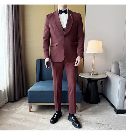 Men's Slim Fit 3-Piece Suit for Weddings, Parties & Formal Occasions – White, Red, Black