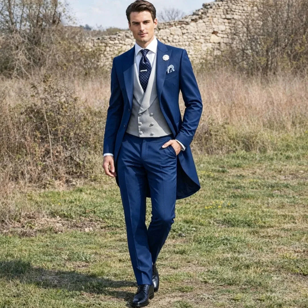 Men Suit Black 3 Pieces Gray Vest With Lapel For Wedding Birthday Banquet Party Business Work Office Tuxedo Jacket Vest Pants