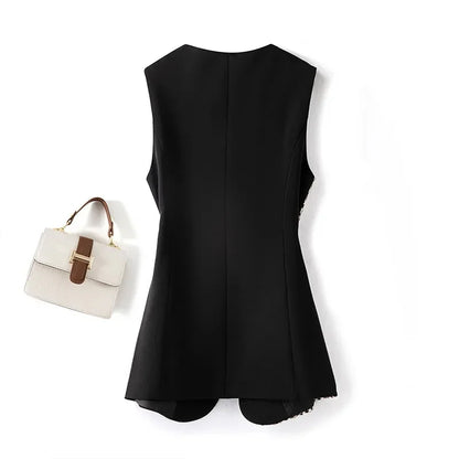 Color Block Vest Women's Jacket Female Tank Top 2026 New Spring Autumn Versatile Blazer Sleeveless Waistcoat Jacket Outerwear