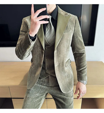 Men's Slim Fit 3-Piece Suit – Smart Casual & Wedding Formal Set