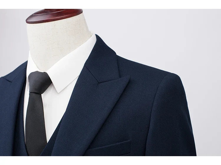 Men's High-End Wool Suit Three-Piece Set Business Casual Fashion Tencel Vest Trousers Bridegroom Wedding Dress