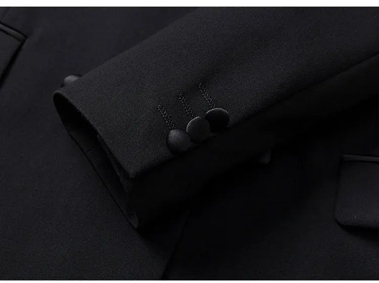 Patchwork Satin Double-breasted Designer Mens Black Blazer Hombre Elegant Groom Wedding Banquets Party Suits Jackets Coats 5XL