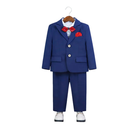 Children's Spring Autumn Blazer Set For Wedding Kids Jacket Vest Pants Bowtie+Pocket Towel 5Pieces Formal Birthday Party Wear