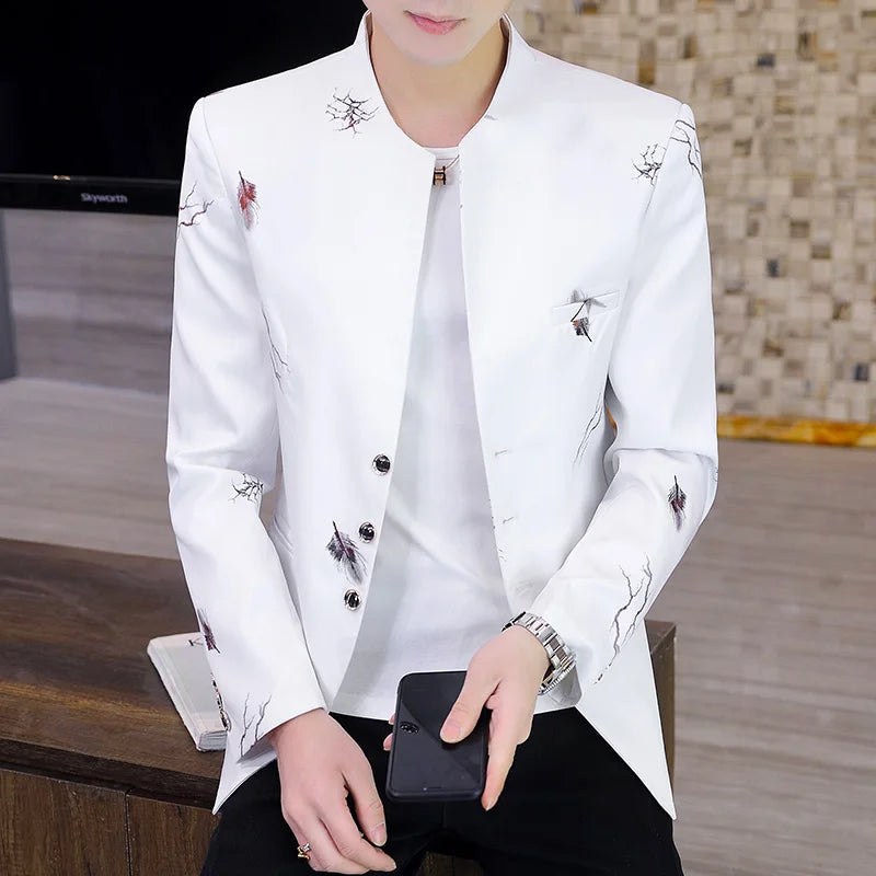 2026 Blazer Fashionable Outdoor Travel Youthful Wedding Versatile Printed Fabric Host Slim-fit Casual Lightweight Men's Blazer