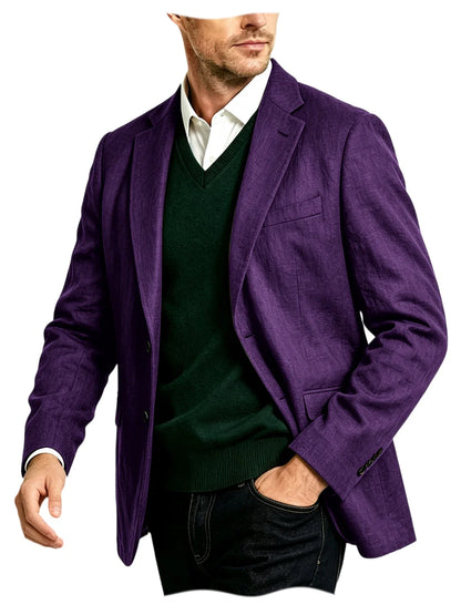 Men's Linen Blazer Notch Lapel Two-Button Sport Coat for Wedding and Daily Wear