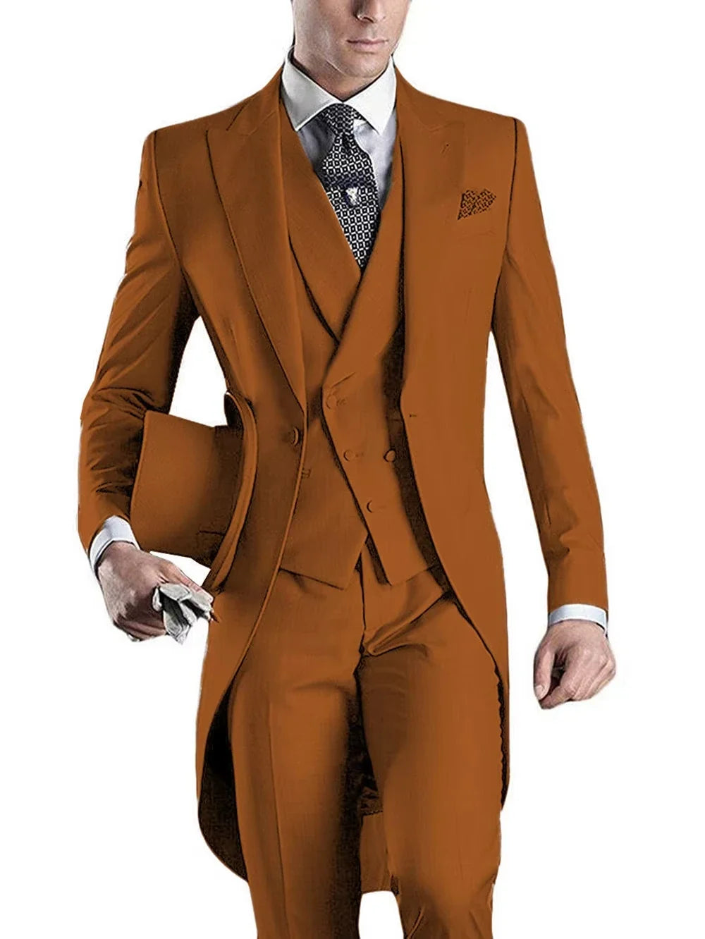 3 Pièces Blazer+Gilet+Pantalon Coupe Slim Style Britannique Revers Pointu Col V Smoking Mode Costumes de Mariage pour Hommes