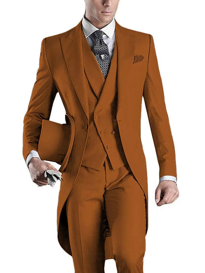 3 Pièces Blazer+Gilet+Pantalon Coupe Slim Style Britannique Revers Pointu Col V Smoking Mode Costumes de Mariage pour Hommes