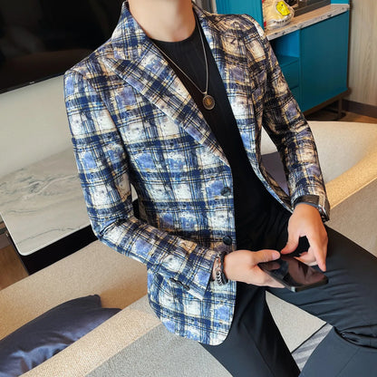 Autumn Winter Casual Suit Jackets Men's Korean Trendy Slim Handsome Wedding Business Blazer Streetwear Social Daily Dress Coat