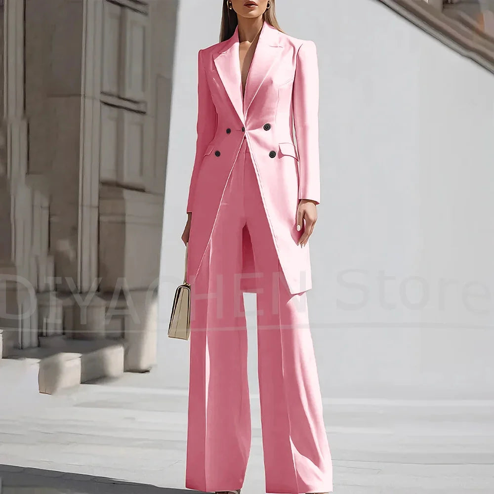Luxury Women Pants Sets 2 Piece Chic Peak Lapel Double Breasted Outfit Fashion Elegant Daily Casual Party Office Lady Suits
