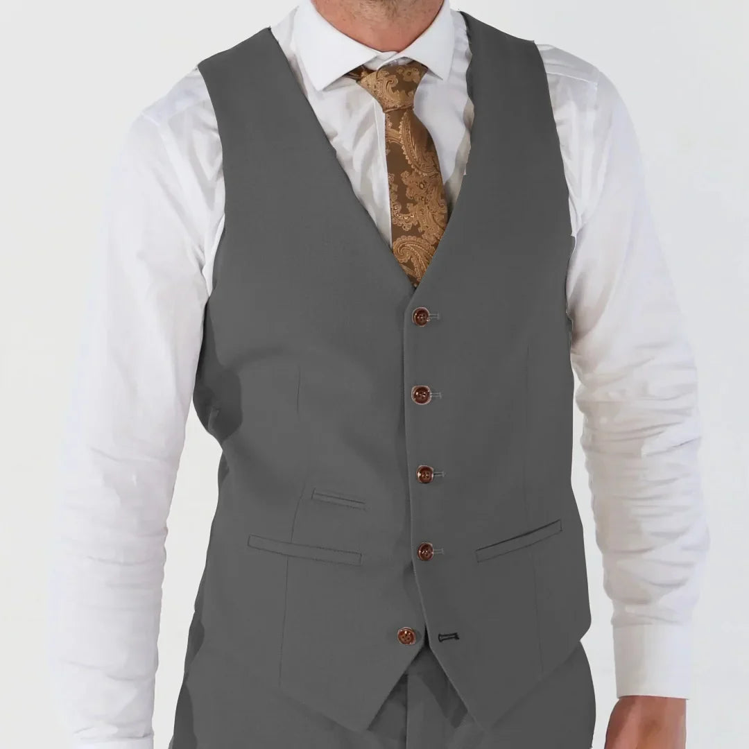 Men's Formal Vest Single Button V-Neck Solid Waistcoat for Weddings Banquets and Business