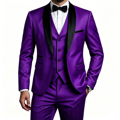 Men 3 Piece Tuxedo Suit Shawl Lapel Formal Wedding Groom Blazer Jacket Vest Pants Business Party Suit