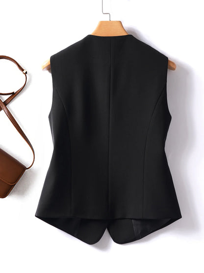 Whitevneck Short Vest for Women Spring & Fall Single-Breasted Slim Workplace Elegant Fashionable Top