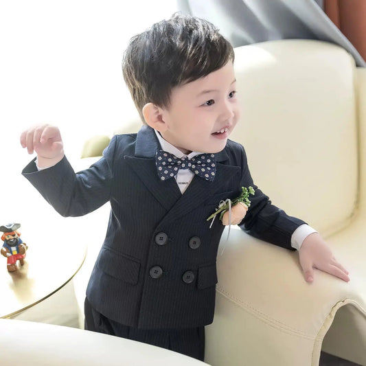 Boys Formal Suit Kids Black Tuxedo Set for Wedding Photography Birthday Party