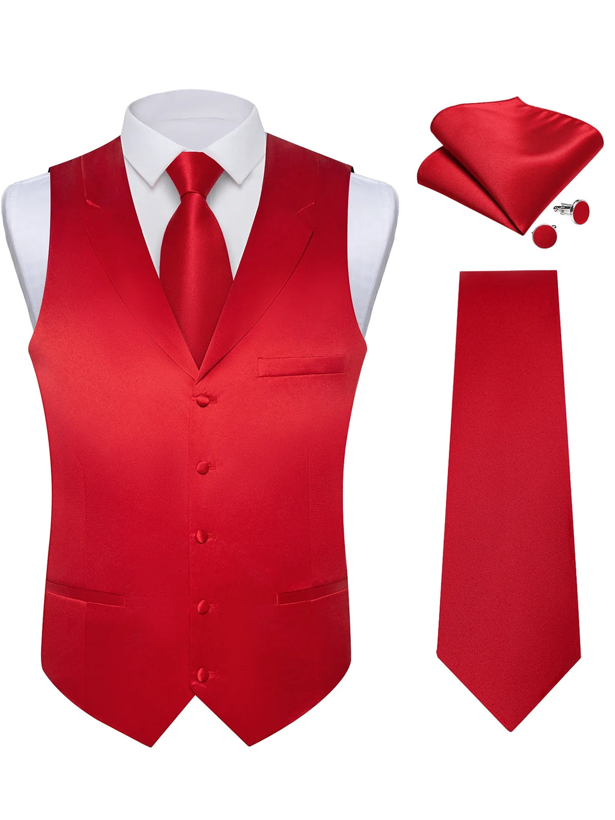 Men's Suit Vest & Tie Set – Solid Color Satin Formal Waistcoat for Weddings and Business