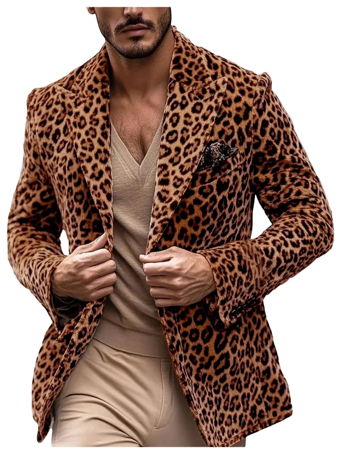 Men’s Leopard Print Velvet Blazer Peak Lapel Slim Fit Sport Coat Luxury Vintage Style Jacket for Party Night Out Male Outerwear
