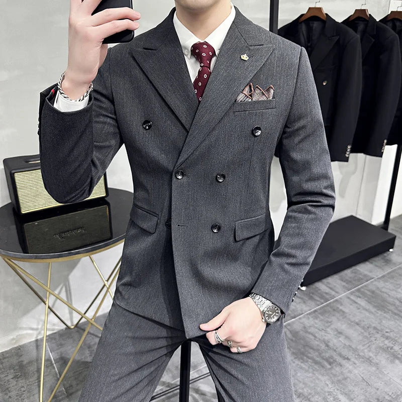 Men's Double-Breasted 2-Piece Suit – Slim Fit, Formal Business & Wedding