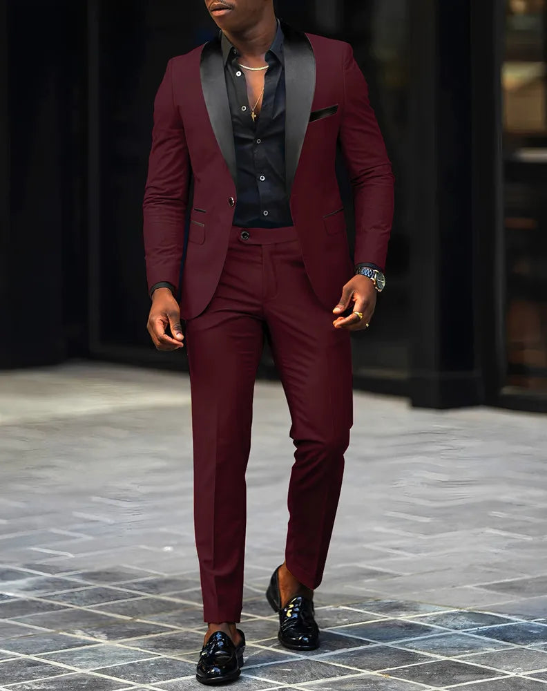 Ensemble 2 pièces pour homme, costume de mariage ou d'affaires, veste à un bouton et pantalon, ensemble veste slim fit