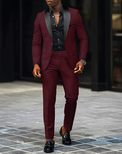 Ensemble 2 pièces pour homme, costume de mariage ou d'affaires, veste à un bouton et pantalon, ensemble veste slim fit