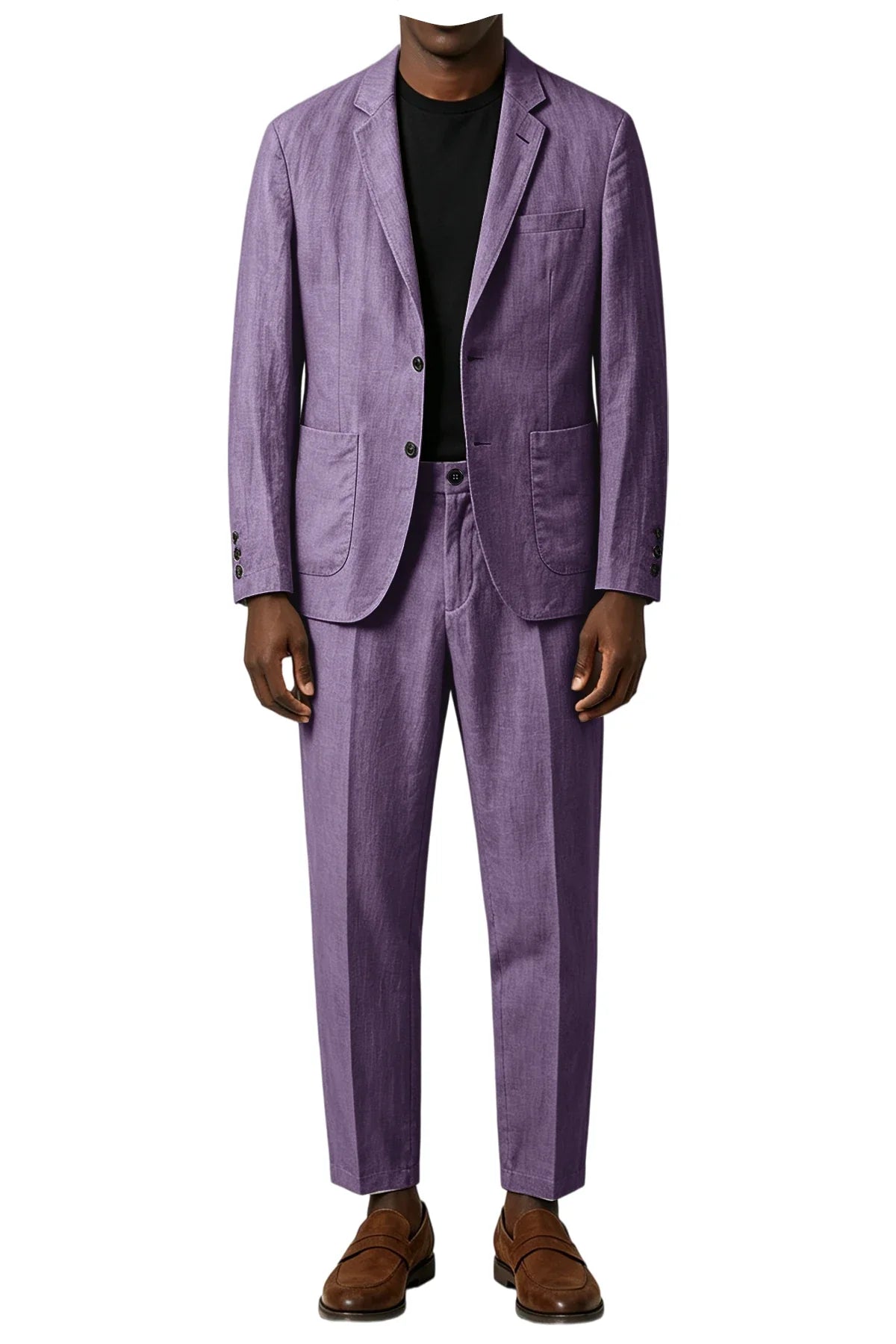Men's Linen Blend 2-Piece Suit Notched Lapel Slim Fit – Casual Summer Beach Wedding Set