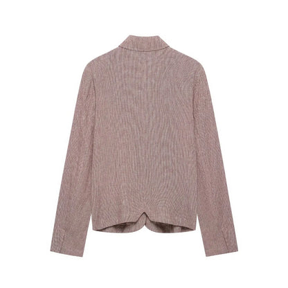 Casual Women Houndstooth Linen Blazer 2026 Spring Autumn Elegant Female Long Sleeves Lapel Collar Office Slim Suit Outerwear