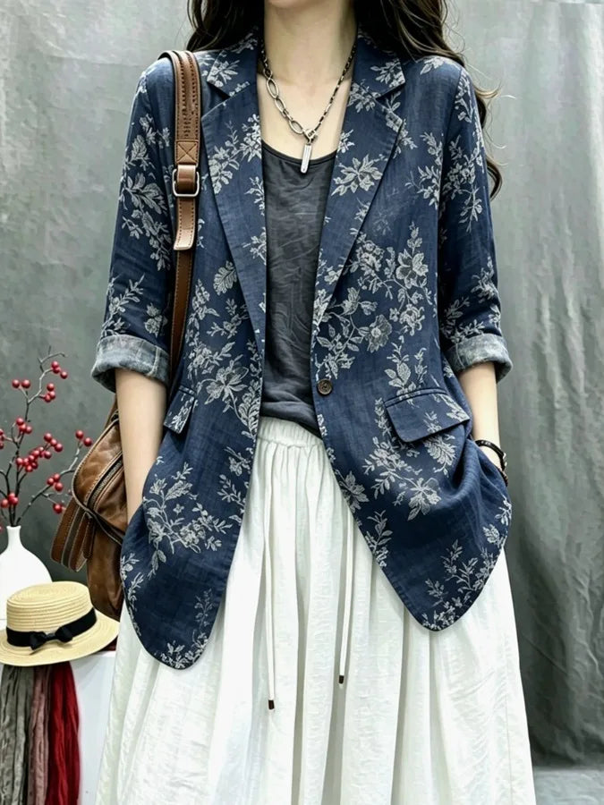 Cotton Linen Women's Summer New Style Retro Loose Personality Fashionable Casual Match Long Sleeve Western Suit
