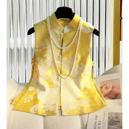 New Phoenix Print Cardigan Women Loose Sleeveless Vest Jackets Chinese Style Tang Suit Cheongsam Spring Summer Vest Vintage Coat