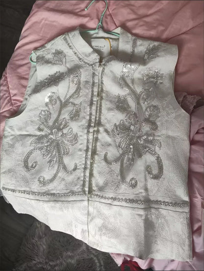 High-end Femme Embroidery Vest Outwear Spring Summer Women Solid Color Waistcoat Coat Ladies Nail Bead Glitter Sleeveless Jacket
