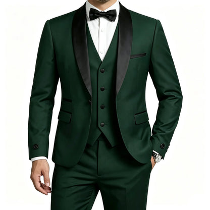 Men 3 Piece Tuxedo Suit Shawl Lapel Formal Wedding Groom Blazer Jacket Vest Pants Business Party Suit