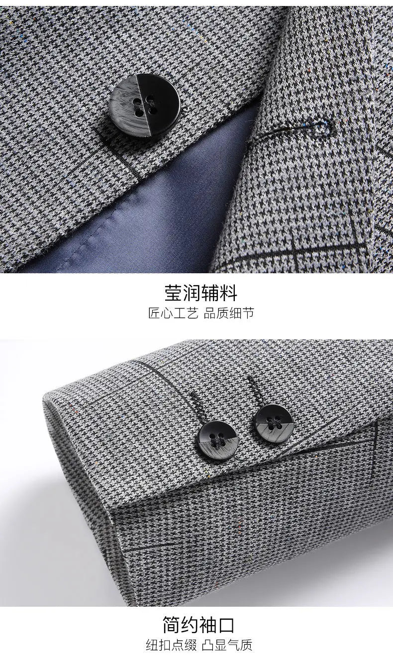 Men's Single Breasted Blazer – Smart Casual Grey Suit Jacket for Spring & Autumn