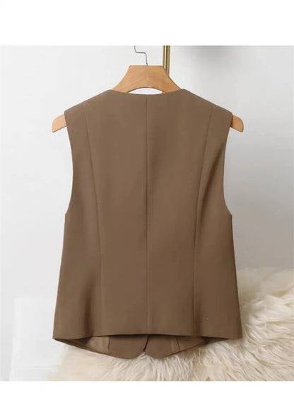 Women's Blazer Vest Coat 2026 Spring Autumn Sleeveless Ladies Vest Jacket Casual Tops Fashion Ladies Waistcoat Chaleco Mujer