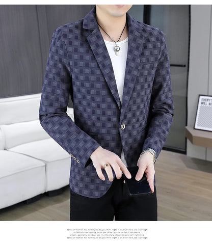 2026 Spring Autumn Men's Suit Jacket Korean Checkered Suit Jackets Slim Fit Fashion Casual Business Formal Blazers Costume Homme