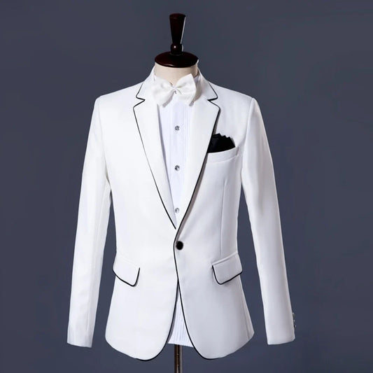 Elegant White Men's Slim Fit Suits 2 Pieces Wedding Groom Sets Autumn Notched Lapel Long Sleeved Suit Set For Men Party Tuxedo