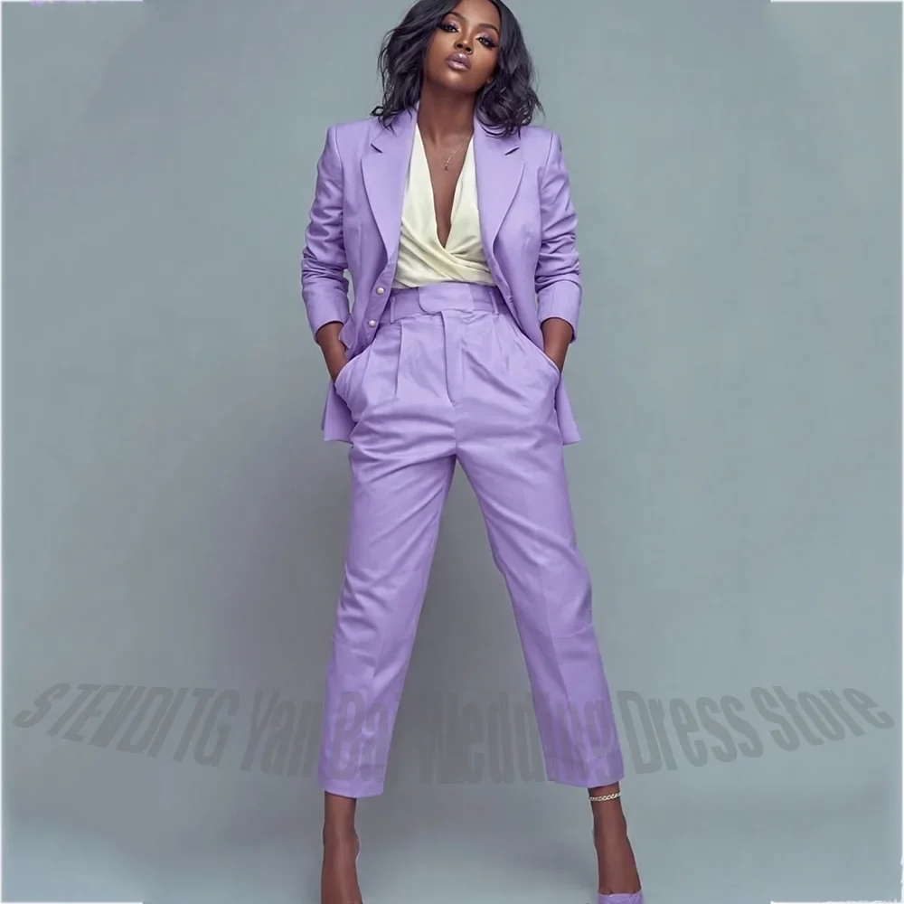 Classic Women Suit Notch Lapel Blazer Trousers Set Ankle Length Elegant Outfit for Office Business Formal Party Wedding Guest
