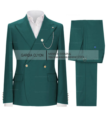 Lapel Men's Suits Slim Fit 2 Pieces  Tuxedo Casual Business Single Breasted One Button  Groomsmen For Wedding（Blazer+Pants)