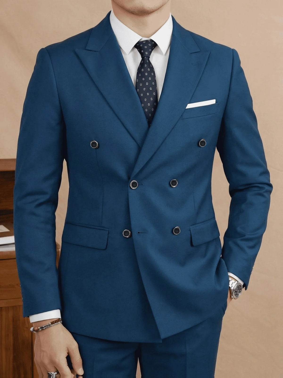 Costume Homme Slim Fit 2 Pièces Croisé, Ensemble Blazer & Pantalon pour Affaires, Mariage, Bal, Tuxedo