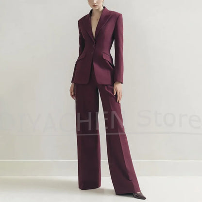 Women's Peak Lapel Suit Set Slim Fit Fashion Single Breasted Office Casual Outfit for Ladies Elegant Solid Color Pants Sets