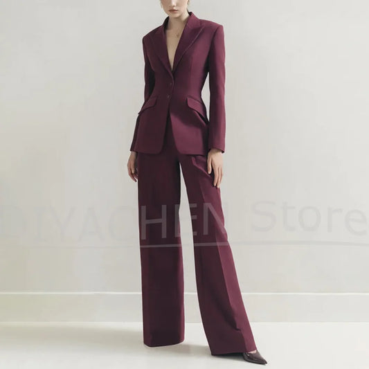 Women's Peak Lapel Suit Set Slim Fit Fashion Single Breasted Office Casual Outfit for Ladies Elegant Solid Color Pants Sets