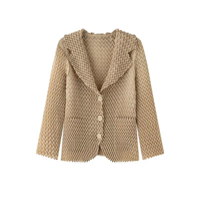 Pleats Original High-end Simple Solid Wave Pleated Small Suit Casual Versatile Long-sleeved Short Jacket Female Spring