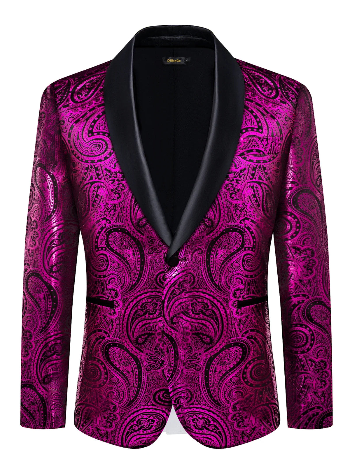 Men's Red Green Pink Black Paisley Pattern Party Blazer Suit Jacket with Lapel