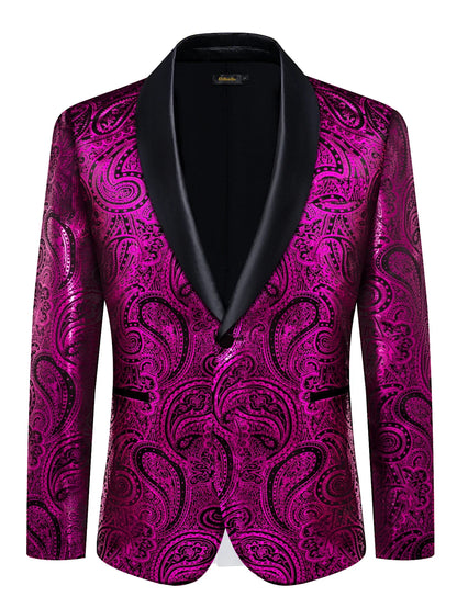 Men's Red Green Pink Black Paisley Pattern Party Blazer Suit Jacket with Lapel