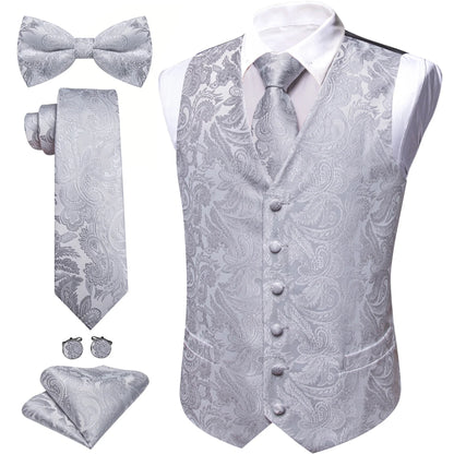 Men's Jacquard Suit Vest Set with Tie, Bow Tie, Pocket Square & Cufflinks – Wedding & Formal