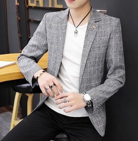 Party Linen Gray Men's Suit Jackets Single Breasted Coat Male Blazer Summer New in Simple Clothing Fashion 2025 Casual Classic