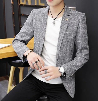 Party Linen Gray Men's Suit Jackets Single Breasted Coat Male Blazer Summer New in Simple Clothing Fashion 2025 Casual Classic