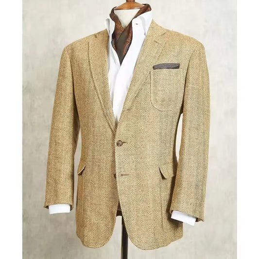 Men's Suit Blazer Herringbone Slim Fit Single Breasted Groom Wedding Jacket