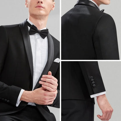 Men Suit 3 Piece Gray With Black Lapel Single Button For Wedding Groom Business Party Prom Banquet Work Office Jacket Vest Pants