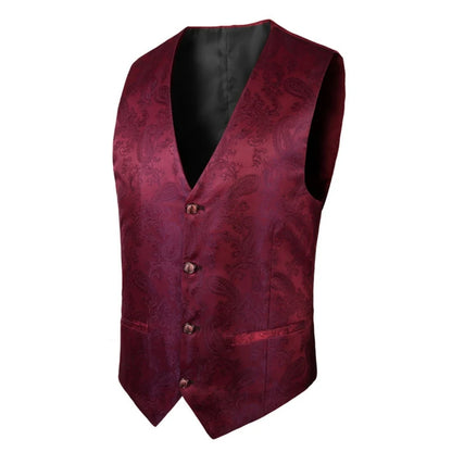 Men's Vest Blue Retro Jacquard Pattern Single Button V-Neck Waistcoat for Wedding & Formal Occasions