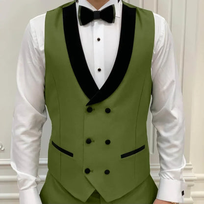 Men's Double-Breasted Vest with Black Lapel – Formal Waistcoat for Weddings, Business & Special Occasions
