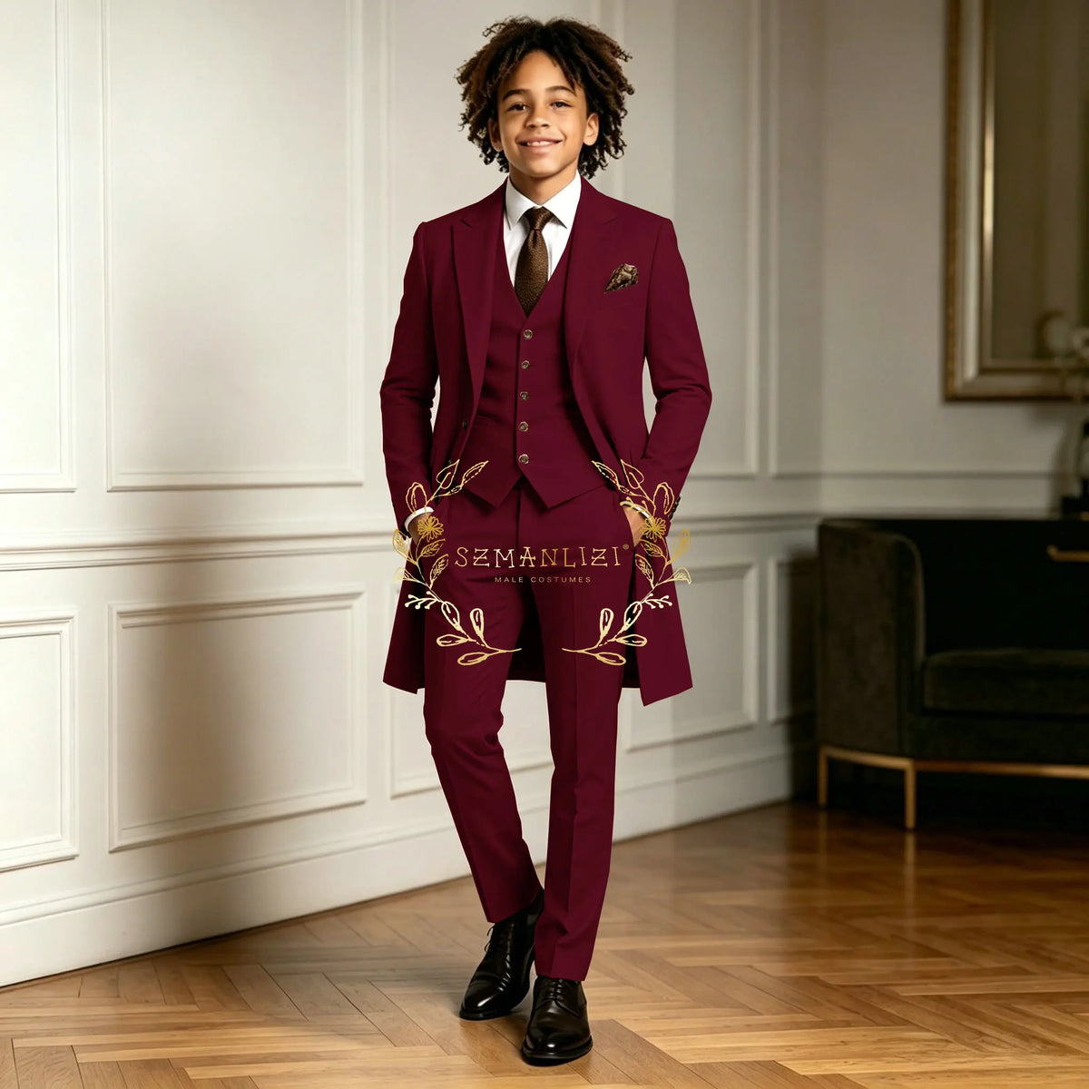 Premium Light Green Boys Formal Suit Sets 3 Pieces Long Jacket Vest Pants Occasion Wear For Wedding Party Banquet Performance