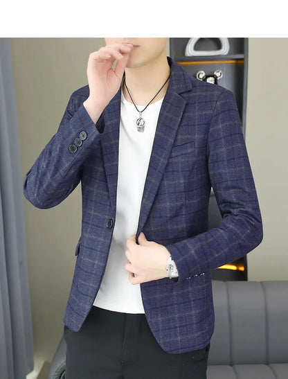 2026 Blazer Outdoor Men's Checked Fashion Business Trend Wedding Slimming Gentleman Casual Korean Travel High Formal Wear Blazer