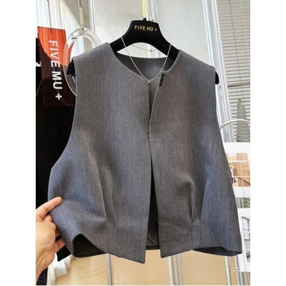 Women Blazer Vest New Spring Summer O-Neck Lined Coat Cardigan Sleeveless Jacket Casual Solid Short Suits Waistcoat Tank Tops